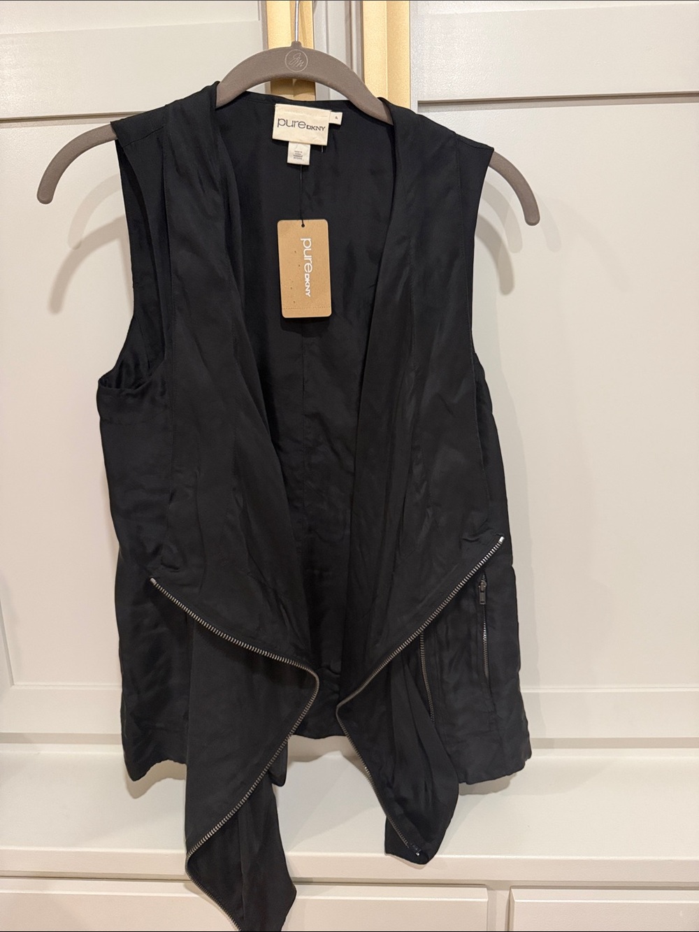 Purecrown Black Sleeveless Draped Moto Vest